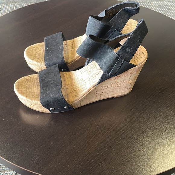 Lucky Brand Black Strap Chunky Cork Platform Malliah Wedge Slingback Sandals 7.5 - Picture 3 of 7
